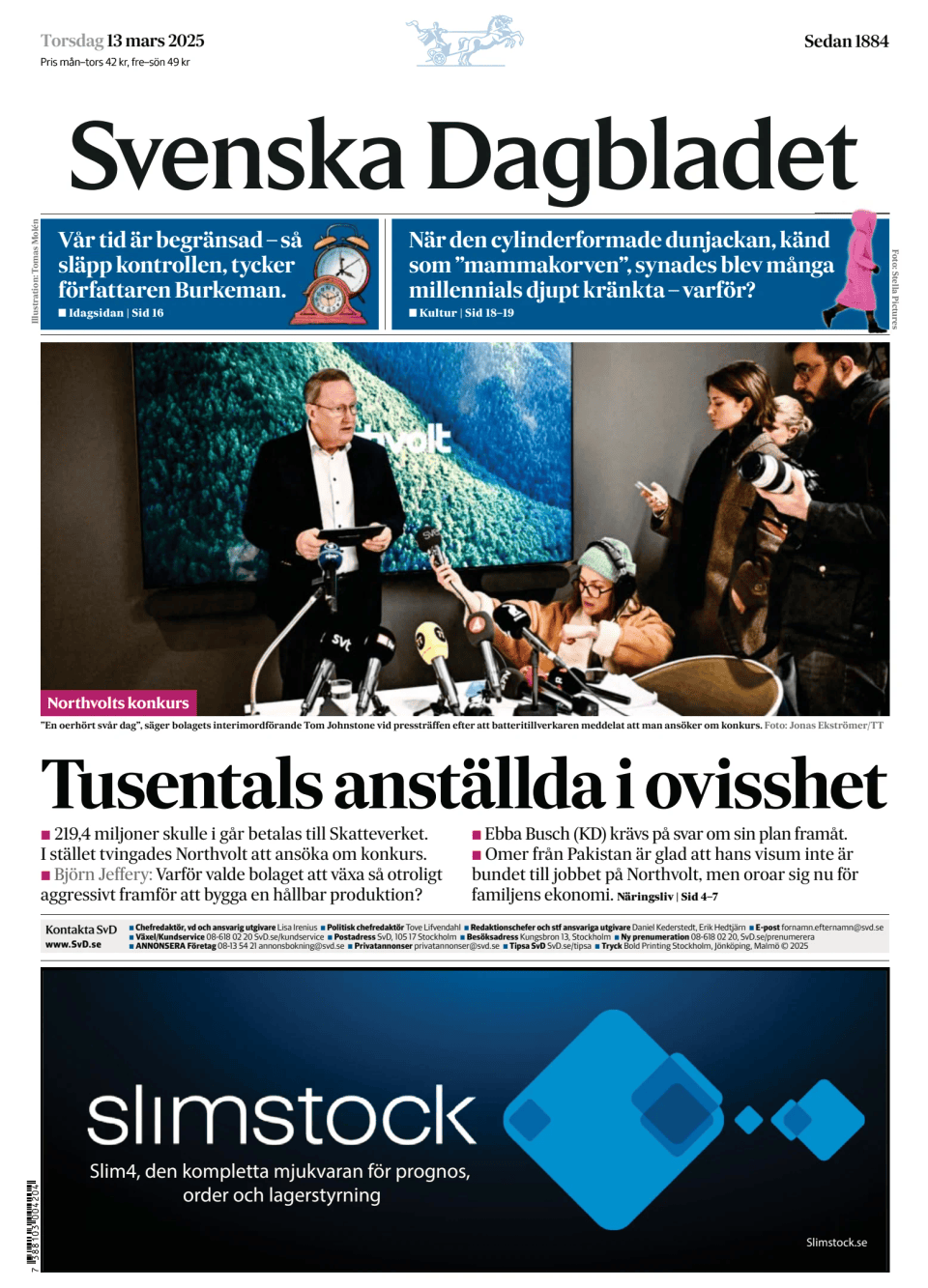 Prima-pagina-Svenska Dagbladet-edizione-di-oggi-20250313